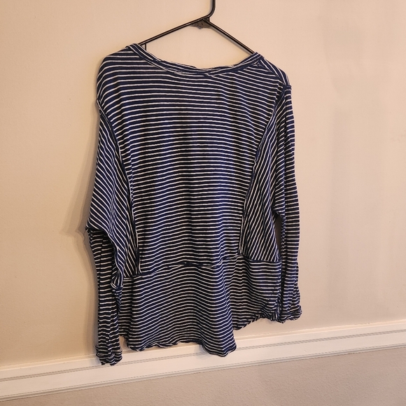 We The Free Oversized Striped Blue Long Sleeve Top Sz XS - Picture 4 of 6